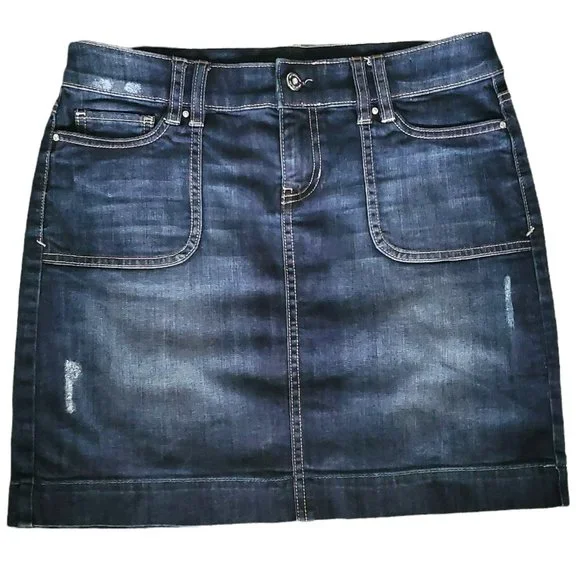 White House Black Market Women's Blue Medium Wash Embrace Life Denim Skirt Sz 2 - Picture 2 of 9